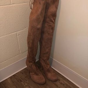 Knee high light pink/ tan suede boots